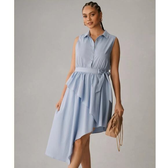 20W Maeve Anthropologie Asymmetrical Powder Blue Dress Minimalist Chic Feminine - Picture 1 of 15